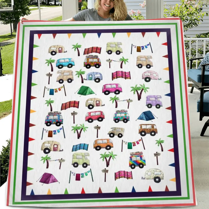 Camping Kids Quilt/Single Layer Fleece Blanket - Gift Idea For Camping Lovers
