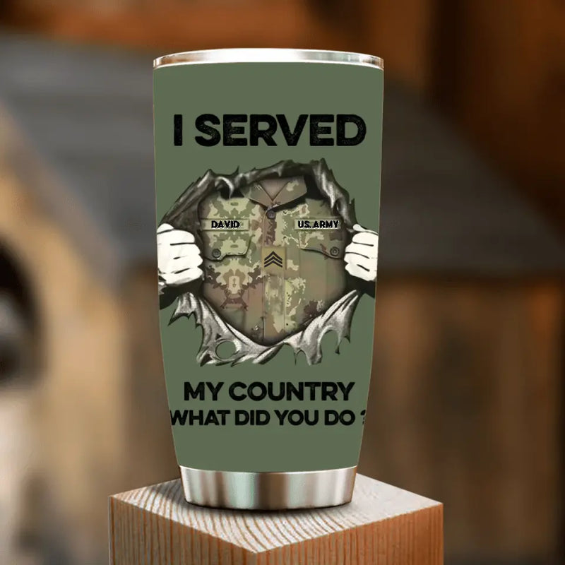 Personalized Veteran Tumbler - Gift Idea For Veteran/Veterans Day - I Served My Country
