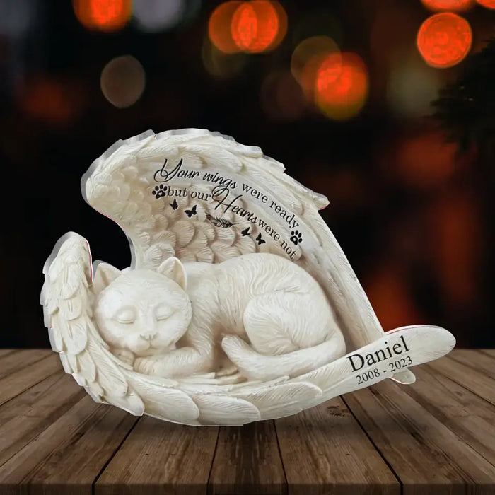 Custom Personalized Angel Cat Sleeping Memorial Acrylic Plaque - Memorial Gift Idea For Cat Lover - Your Wings Were Ready But Our Hearts Were Not