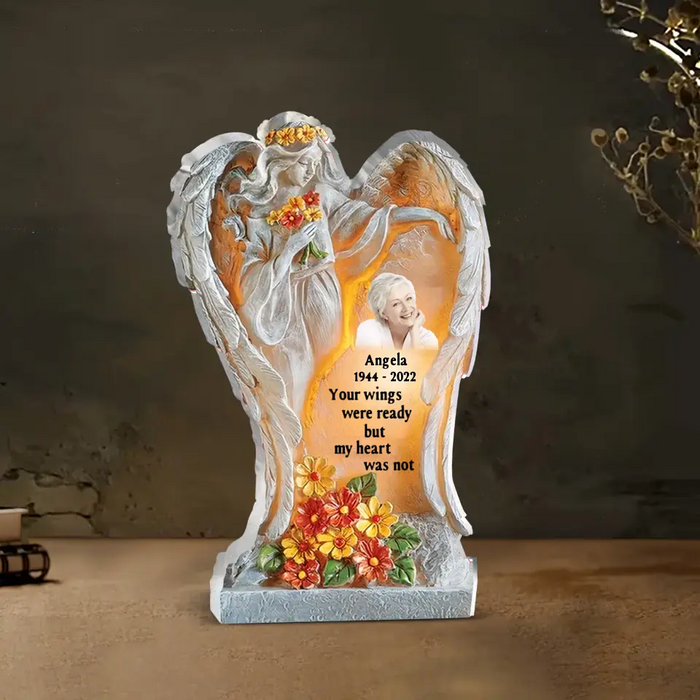 Custom Personalized Memorial Angel Wings Acrylic Plaque - Upload Photo - Memorial Gift Idea For Christmas/ Family Member - Your Wings Were Ready But My Heart Was Not