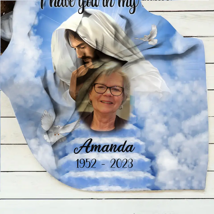 Personalized Memorial Quilt/Single Layer Fleece Blanket - Upload Photo - Memorial Gift Idea For Family Member - God Has You In His Arms I Have You In My Heart