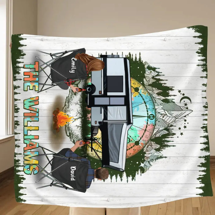 Custom Personalized Camping Compass Quilt/Single Layer Fleece Blanket - Gift Idea For Camping Lover/ Couple/ Family/ Friends - The Williams