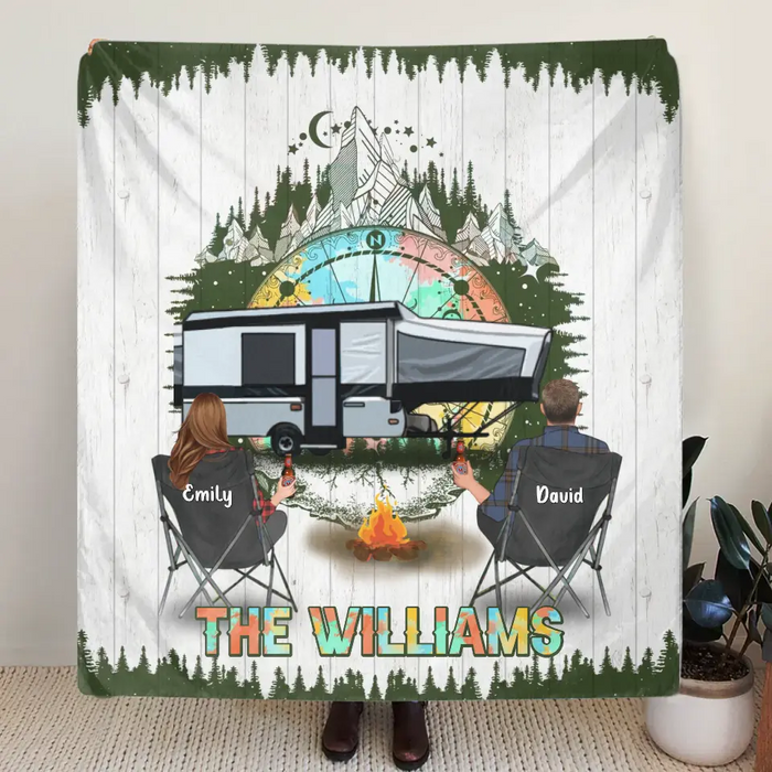 Custom Personalized Camping Compass Quilt/Single Layer Fleece Blanket - Gift Idea For Camping Lover/ Couple/ Family/ Friends - The Williams