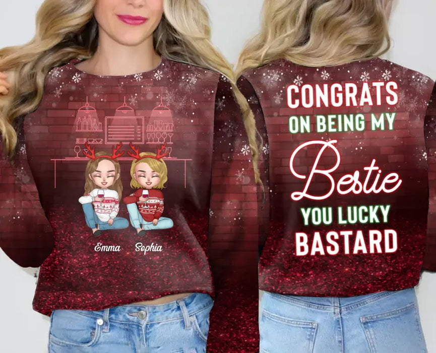Personalized Friend AOP Sweater - Christmas/Birthday Gift To Besties/Sister/Brother/Coworker - Congrats On Being My Bestie