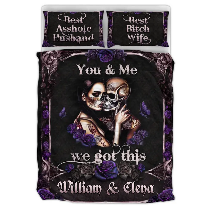 Personalized Skull Couple Quilt Bed Sets - Memorial Gift Idea For Him/Her - You & Me We Got This