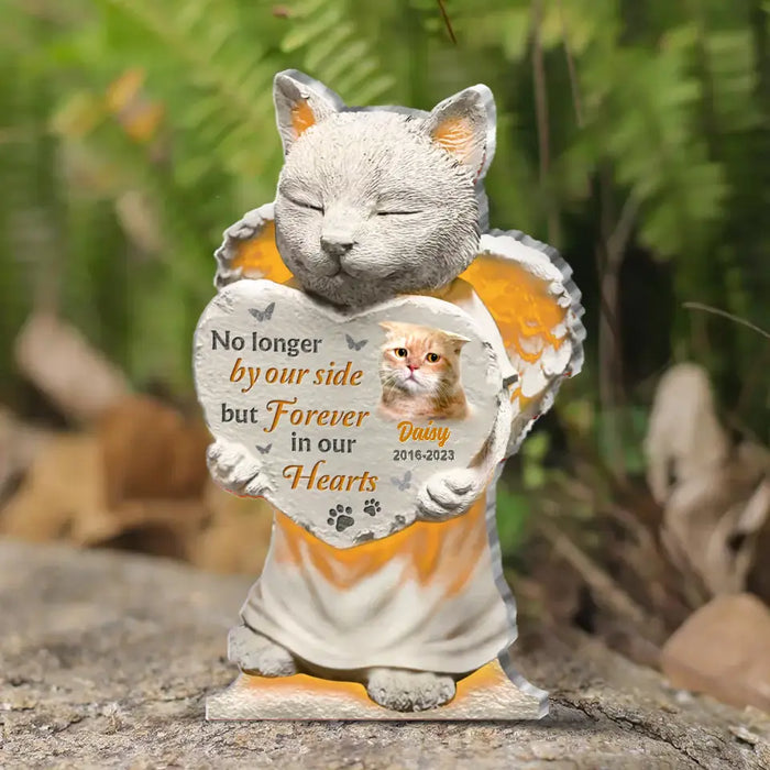 No Longer By Our Side But Forever In Our Hearts - Custom Personalized Memorial Acrylic Plaque - Memorial Gift Idea For Christmas/ Cat Lover - Upload Cat Photo