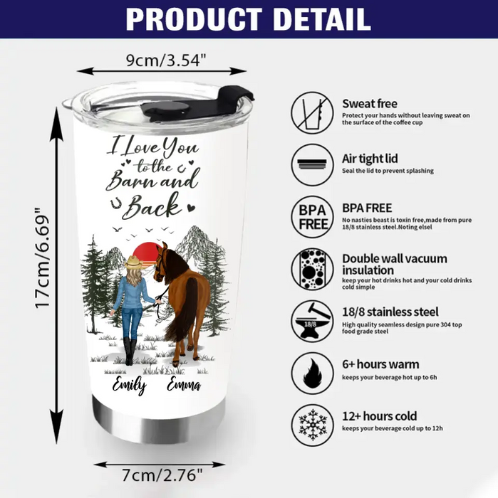 Custom Personalized Horse Girl Tumbler - Gift Idea For Horse Lovers - Up To 6 Horses - I Love You To The Barn & Back