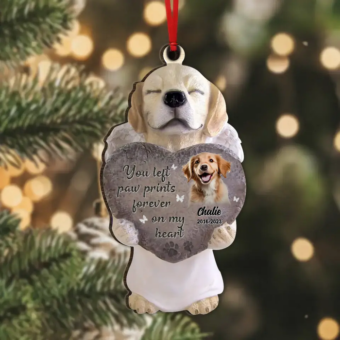 Custom Personalized Dog Memorial Wooden Ornament - You Left Paw Prints Forever On My Heart - Upload Dog Photo - Memorial Gift Idea For Christmas/ Dog Owner