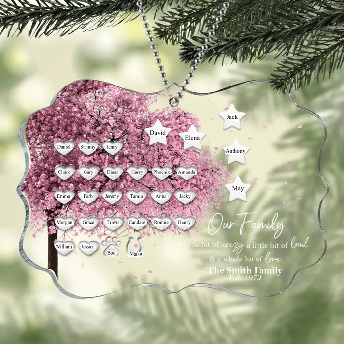 Personalized Family Tree Rectangle Acrylic Ornament - Up to 30 People/Pets - Gift Idea for Family - Our Family A Little Bit Of Crazy A Little Bit Loud & A Whole Lot Of Love