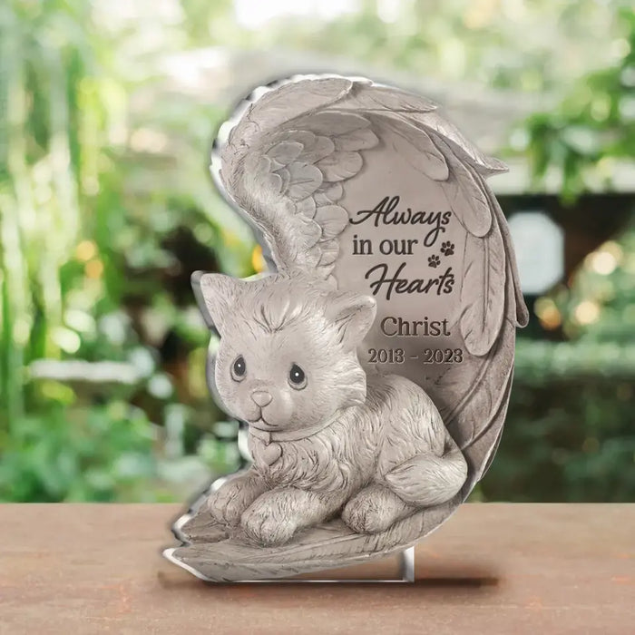 Always On Our Hearts - Custom Personalized Cat Memorial Acrylic Plaque - Gift Idea For Cat Owner - Custom Name & Year