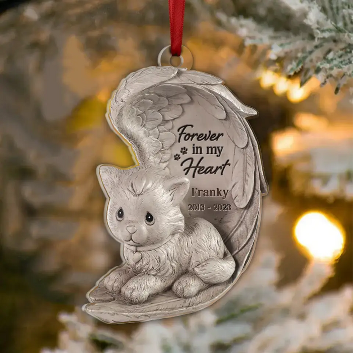 Forever In My Heart - Custom Personalized Memorial Cat Acrylic Ornament - Memorial Gift Idea For Christmas/ Cat Lovers