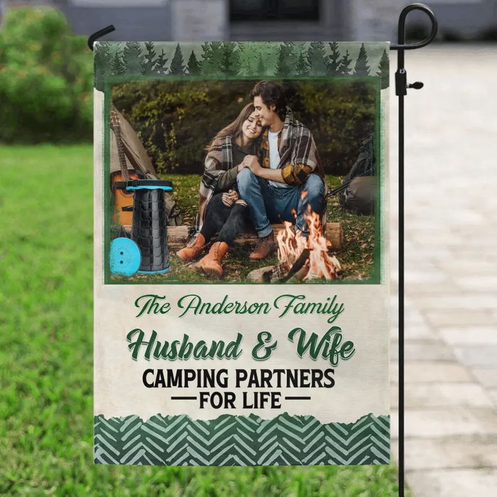 Custom Personalized Photos Camping Garden Flag - Gift For Camping Lovers - Husband And Wife Camping Partners For Life