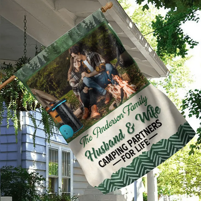 Custom Personalized Photos Camping Garden Flag - Gift For Camping Lovers - Husband And Wife Camping Partners For Life