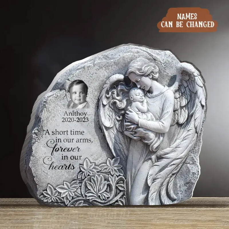 Personalized Memorial Baby Acrylic Plaque - Upload Photo - Memorial Gift Idea For Loss Child - A Short Time In Our Arms, Forever In Our Hearts