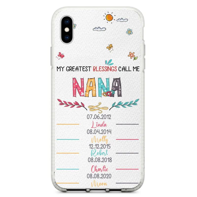 Personalized Grandma Phone Case - Gift Idea For Grandma - Up to 5 Grandkids - My Greatest Blessings Call Me Nana - Case For iPhone/Samsung