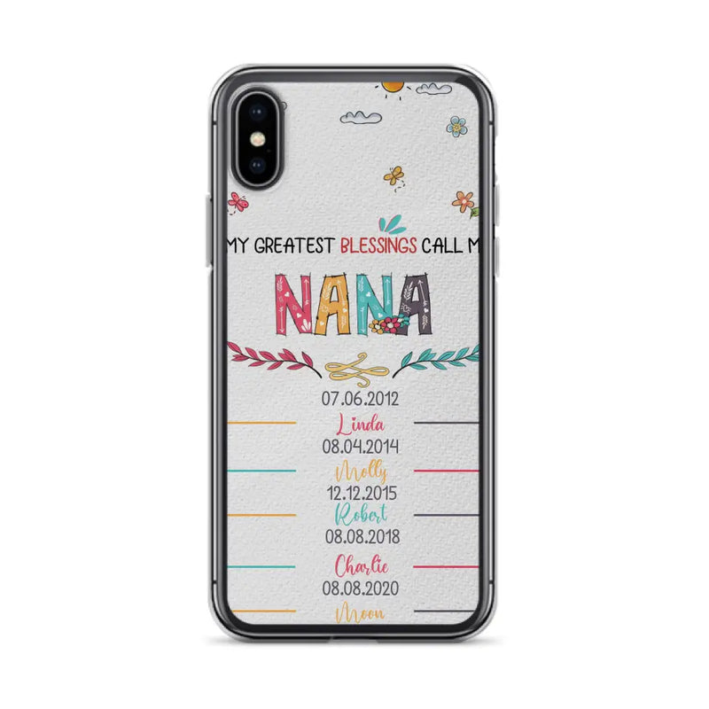 Personalized Grandma Phone Case - Gift Idea For Grandma - Up to 5 Grandkids - My Greatest Blessings Call Me Nana - Case For iPhone/Samsung