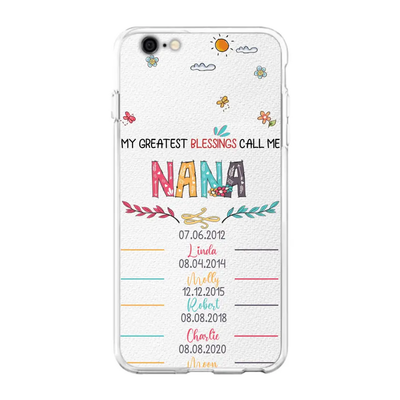 Personalized Grandma Phone Case - Gift Idea For Grandma - Up to 5 Grandkids - My Greatest Blessings Call Me Nana - Case For iPhone/Samsung