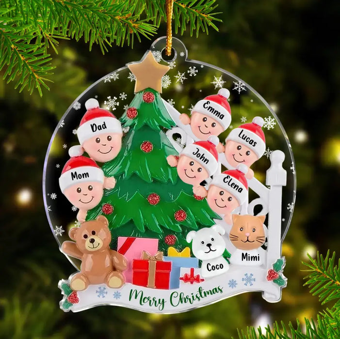 Custom Personalized Family With Pet Acrylic Ornament - Up to 6 People And 4 Pets - Gift Idea for Family/ Dog Cat Lover - Merry Christmas