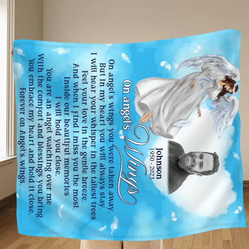 Personalized Memorial Fleece Throw Blanket/Quilt - Upload Photo - Memorial Gift Idea For Family Member - Forever On Angel's Wings