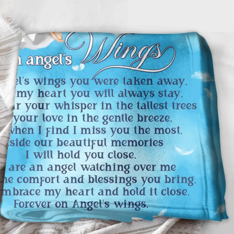 Personalized Memorial Fleece Throw Blanket/Quilt - Upload Photo - Memorial Gift Idea For Family Member - Forever On Angel's Wings