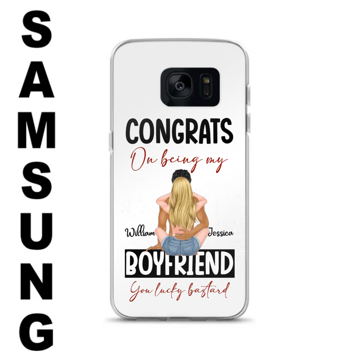 Custom Personalized Couple Phone Case - Gift Idea For Couple/Valentines Day - Congrats On Being My Boyfriend You Lucky Bastard - Case For iPhone/Samsung