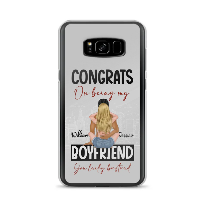 Custom Personalized Couple Phone Case - Gift Idea For Couple/Valentines Day - Congrats On Being My Boyfriend You Lucky Bastard - Case For iPhone/Samsung