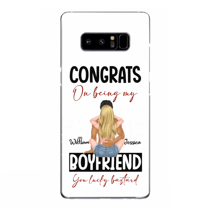 Custom Personalized Couple Phone Case - Gift Idea For Couple/Valentines Day - Congrats On Being My Boyfriend You Lucky Bastard - Case For iPhone/Samsung