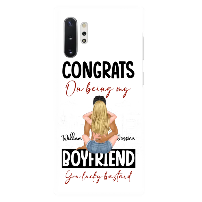 Custom Personalized Couple Phone Case - Gift Idea For Couple/Valentines Day - Congrats On Being My Boyfriend You Lucky Bastard - Case For iPhone/Samsung