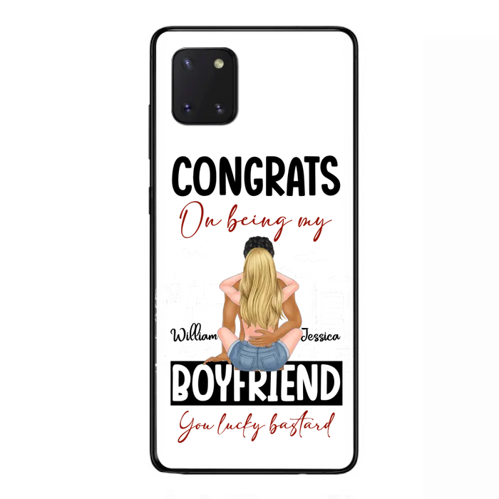 Custom Personalized Couple Phone Case - Gift Idea For Couple/Valentines Day - Congrats On Being My Boyfriend You Lucky Bastard - Case For iPhone/Samsung