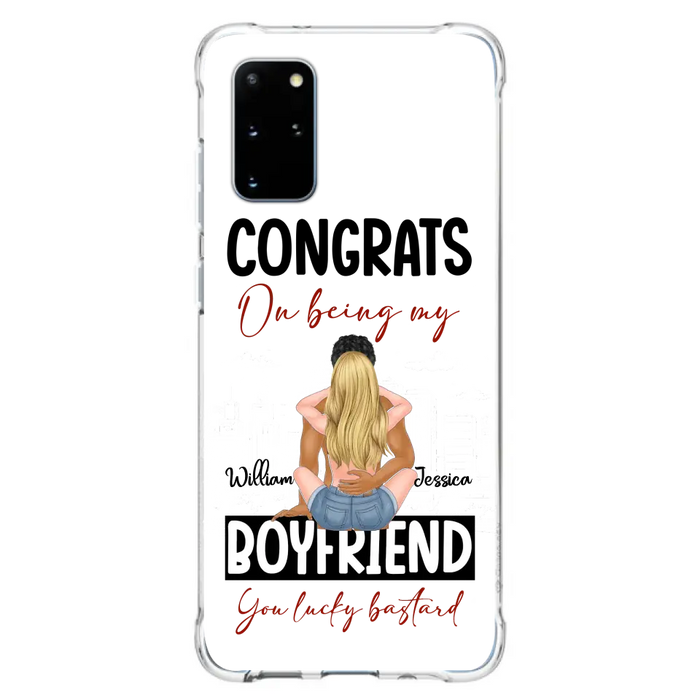 Custom Personalized Couple Phone Case - Gift Idea For Couple/Valentines Day - Congrats On Being My Boyfriend You Lucky Bastard - Case For iPhone/Samsung