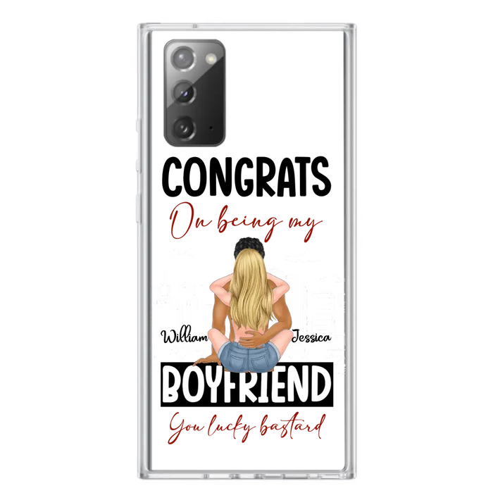 Custom Personalized Couple Phone Case - Gift Idea For Couple/Valentines Day - Congrats On Being My Boyfriend You Lucky Bastard - Case For iPhone/Samsung