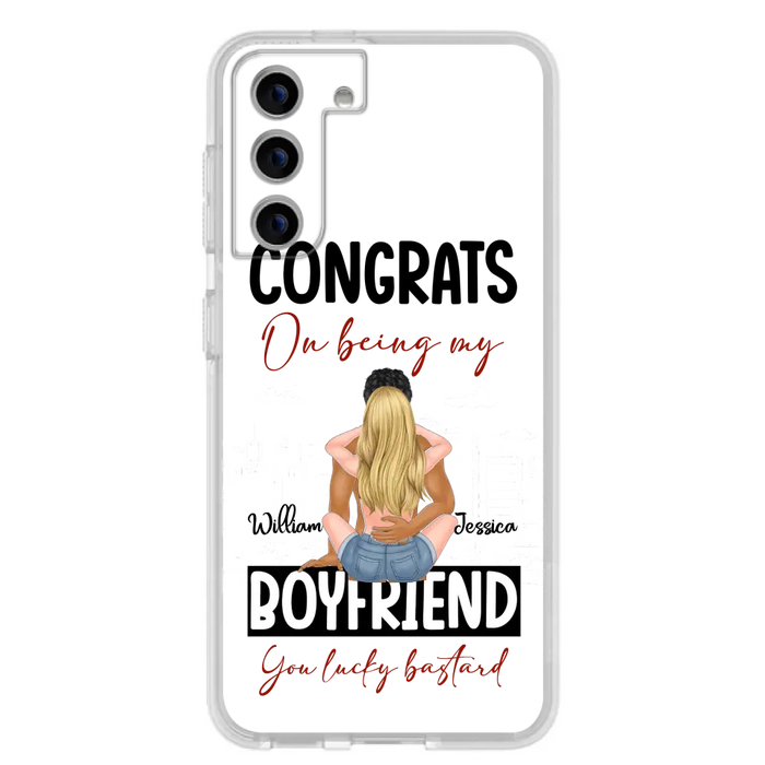 Custom Personalized Couple Phone Case - Gift Idea For Couple/Valentines Day - Congrats On Being My Boyfriend You Lucky Bastard - Case For iPhone/Samsung