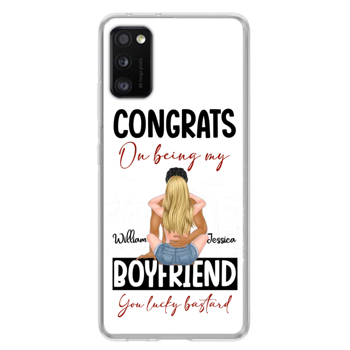 Custom Personalized Couple Phone Case - Gift Idea For Couple/Valentines Day - Congrats On Being My Boyfriend You Lucky Bastard - Case For iPhone/Samsung