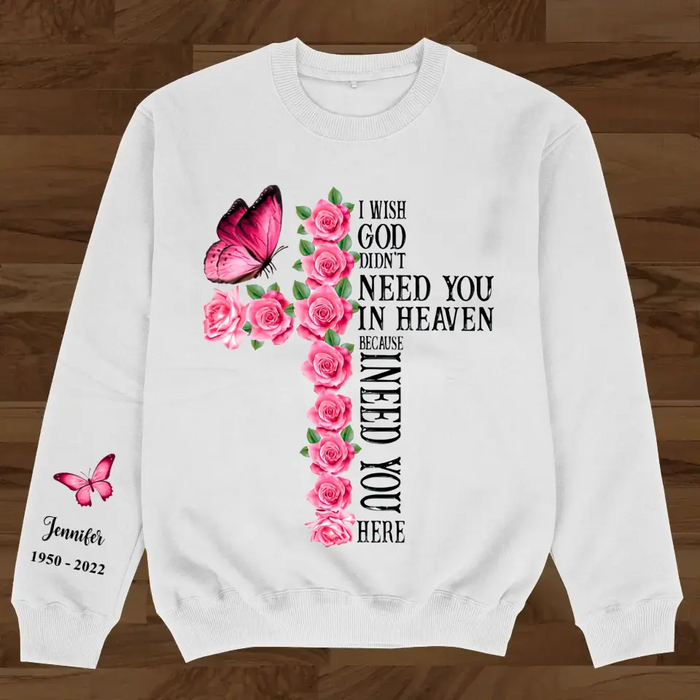 Custom Personalized Memorial AOP Sweater - Memorial Gift Idea For Christmas/ Family Member - I Wish God Didn't Need You In Heaven