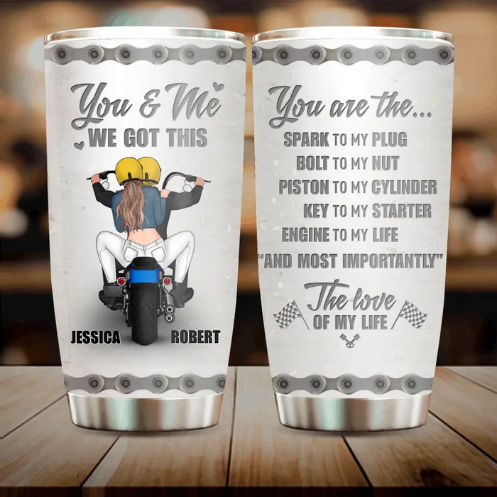 Custom Personalized Couple Riding Tumbler - Gift Idea For Couple - You Are The Spark To My Plug