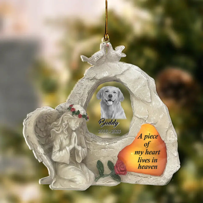 Custom Personalized Memorial Pet Photo Acrylic Ornament - Memorial/Christmas Gift Idea for Pet Owners - A Piece Of My Heart Lives In Heaven