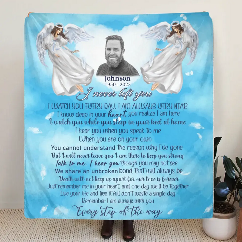 Personalized Memorial Fleece Throw Blanket/Quilt - Upload Photo - Memorial Gift Idea For Family Member - I Never Left You