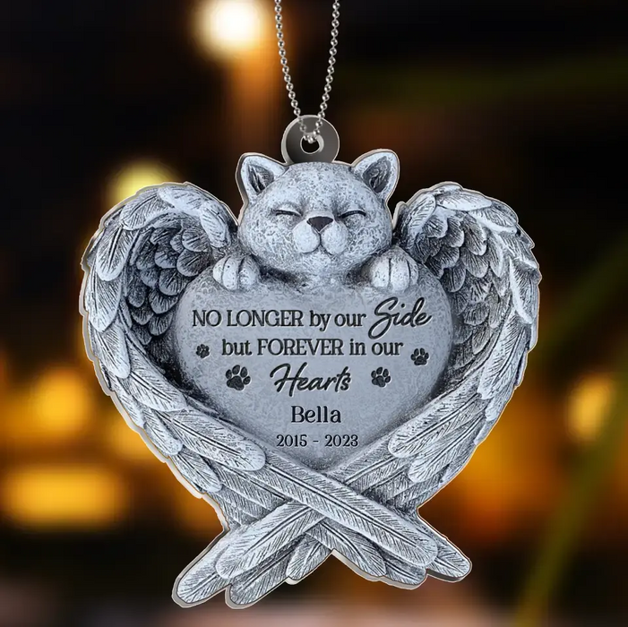 Custom Personalized Cat Wings Memorial Acrylic Ornament - Memorial Gift Idea For Cat Lover - No Longer By Our Side But Forever In Our Hearts