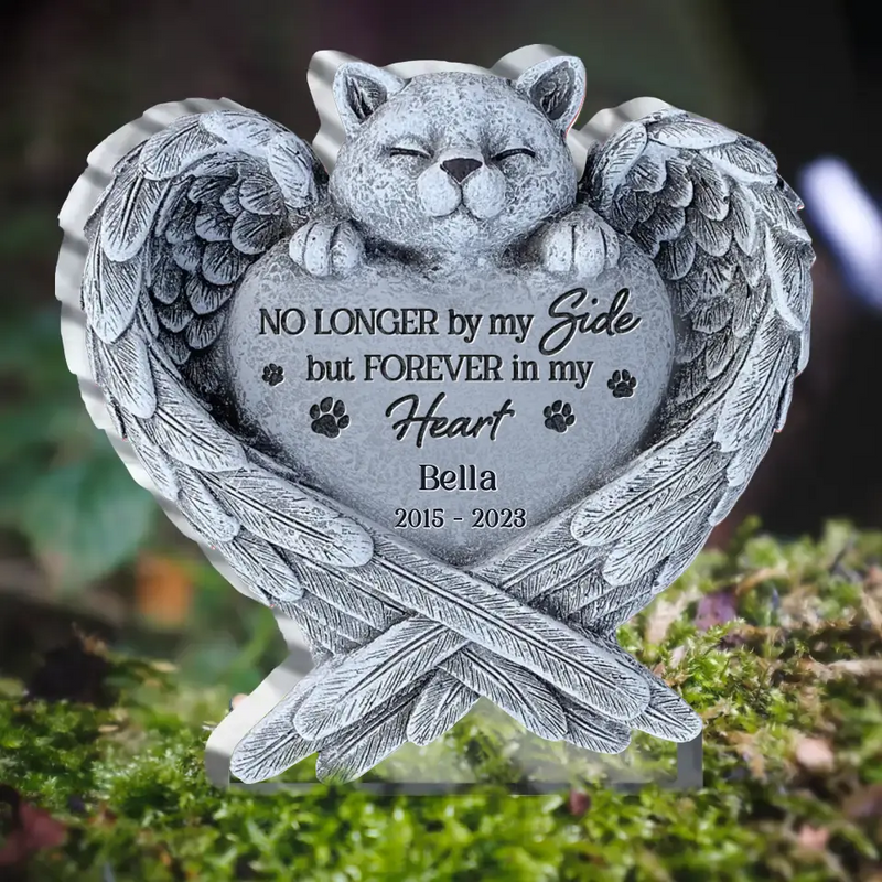 Personalized Cat Wings Acrylic Plaque - Memorial Gift Idea For Cat Lover - No Longer By My Side But Forever In My Heart