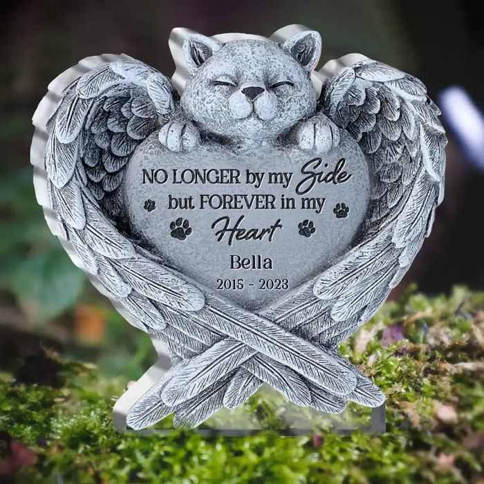 Custom Personalized Cat Wings Acrylic Plaque - Memorial Gift Idea For Cat Lover - No Longer By My Side But Forever In My Heart