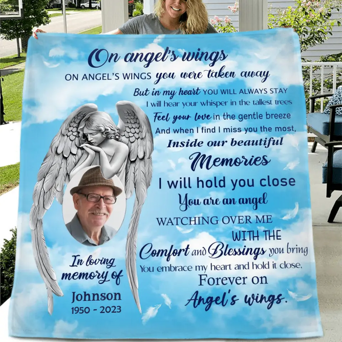 Personalized Memorial Quilt/Single Layer Fleece Blanket - Upload Photo - Memorial Gift Idea For Family Member - In My Heart You Will Always Stay