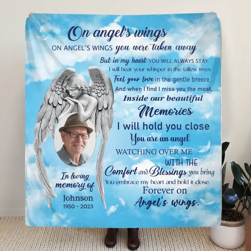 Personalized Memorial Fleece Throw Blanket/Quilt - Upload Photo - Memorial Gift Idea For Family Member - In My Heart You Will Always Stay