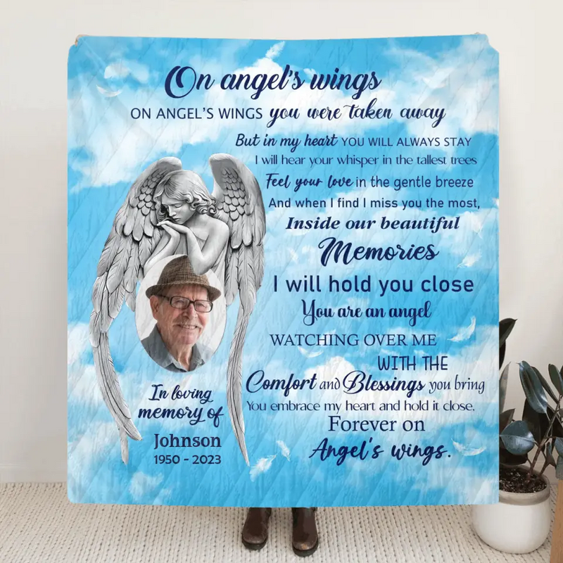 Personalized Memorial Fleece Throw Blanket/Quilt - Upload Photo - Memorial Gift Idea For Family Member - In My Heart You Will Always Stay