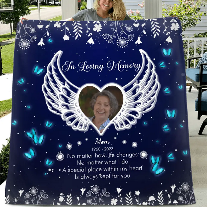 Custom Personalized Memorial Quilt/Single Layer Fleece Blanket - Upload Photo - Memorial Gift Idea For Family Member - A Special Place Within My Heart Is Always Kept For You