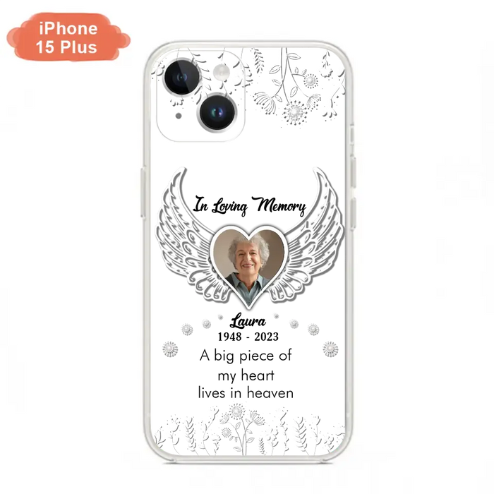 Custom Personalized Memorial Phone Case - Upload Photo - Memorial Gift Idea For Family Member - A Big Piece Of My Heart Lives In Heaven - Case For iPhone/Samsung