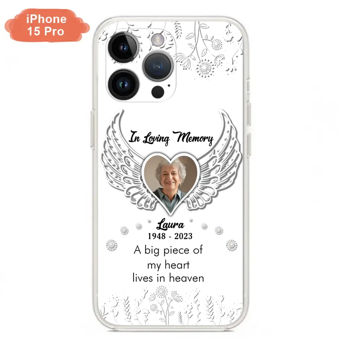 Custom Personalized Memorial Phone Case - Upload Photo - Memorial Gift Idea For Family Member - A Big Piece Of My Heart Lives In Heaven - Case For iPhone/Samsung