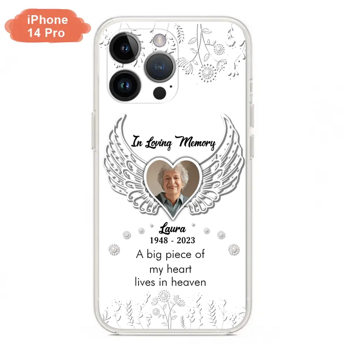 Custom Personalized Memorial Phone Case - Upload Photo - Memorial Gift Idea For Family Member - A Big Piece Of My Heart Lives In Heaven - Case For iPhone/Samsung