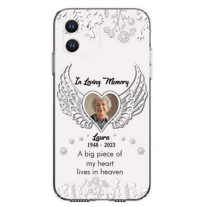 Custom Personalized Memorial Phone Case - Upload Photo - Memorial Gift Idea For Family Member - A Big Piece Of My Heart Lives In Heaven - Case For iPhone/Samsung