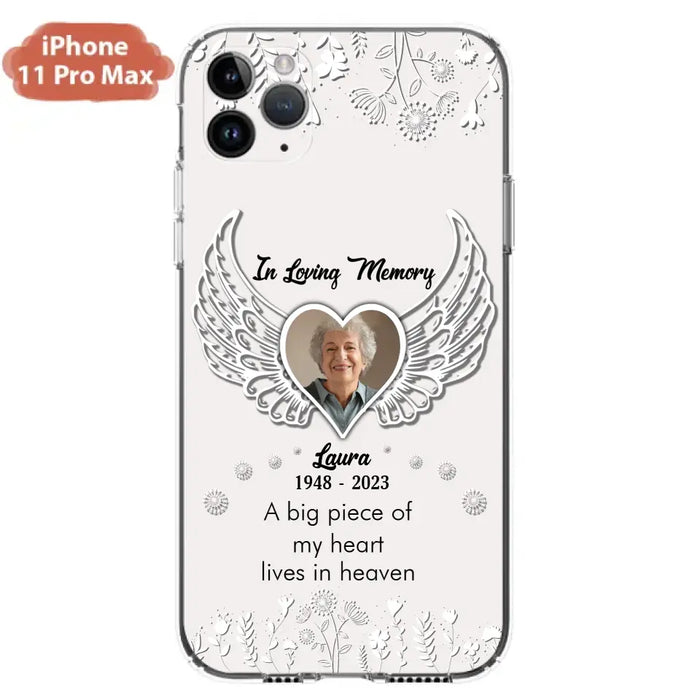 Custom Personalized Memorial Phone Case - Upload Photo - Memorial Gift Idea For Family Member - A Big Piece Of My Heart Lives In Heaven - Case For iPhone/Samsung