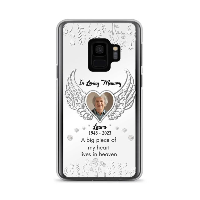 Custom Personalized Memorial Phone Case - Upload Photo - Memorial Gift Idea For Family Member - A Big Piece Of My Heart Lives In Heaven - Case For iPhone/Samsung